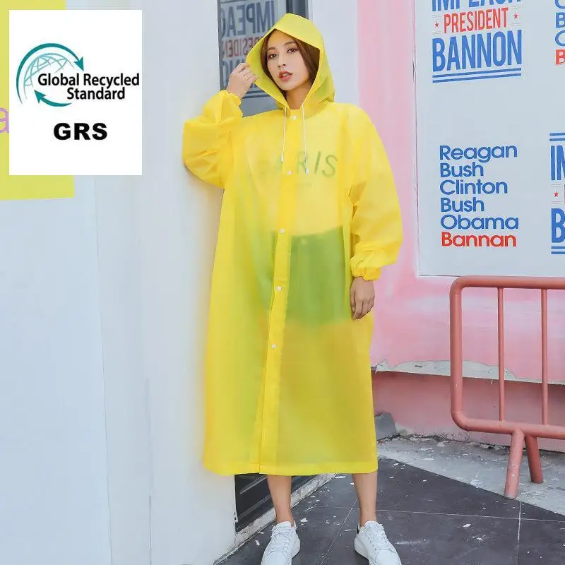 ~GRS Certified Recycled Colorful Long Raincoat Waterproof Hood Lightweight For Hiking Commuting Daily Use