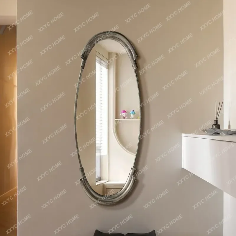 retro full-body mirror antique living room full-length mirror entrance light luxury decorative mirrorTJ