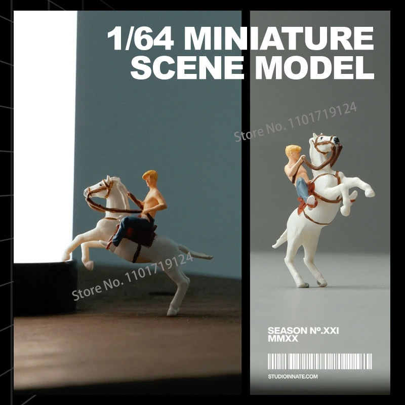 Miniature 1/64 Scale Riding White Horse Male Figure Resin Diorama Street Scene Sand Table Character Props for Car Vehicle