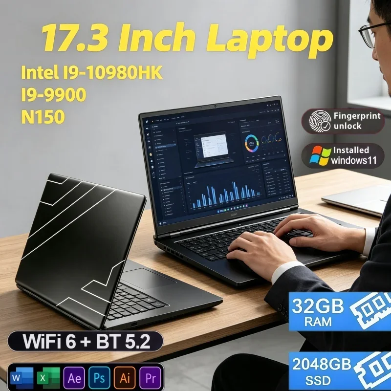 17.3" Ultra Slim High Performance Laptop 32GB 2TB Windows 11 Intel Core I9‑10980HK I9‑9900 N150 For Business Daily Entertainment