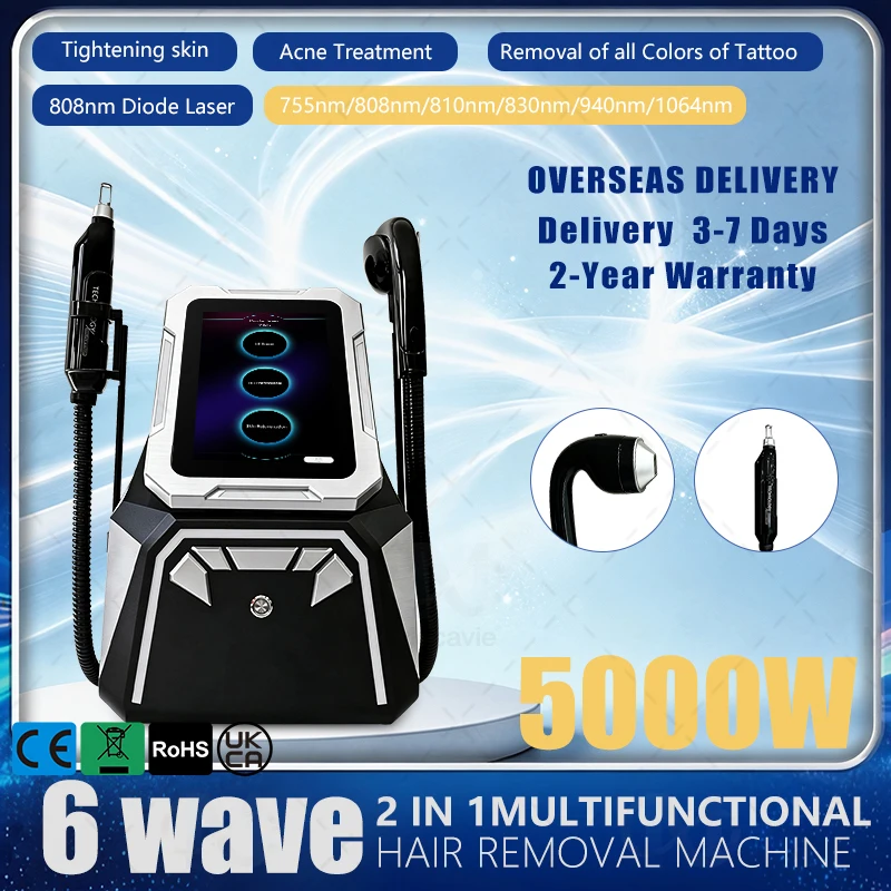 2 In 1 Diode Laser Picosecond Machine 6 Wavelength Ice Point Hair Removal Tattoo Removal Custom Logo Salon Sap Use Beauty Device