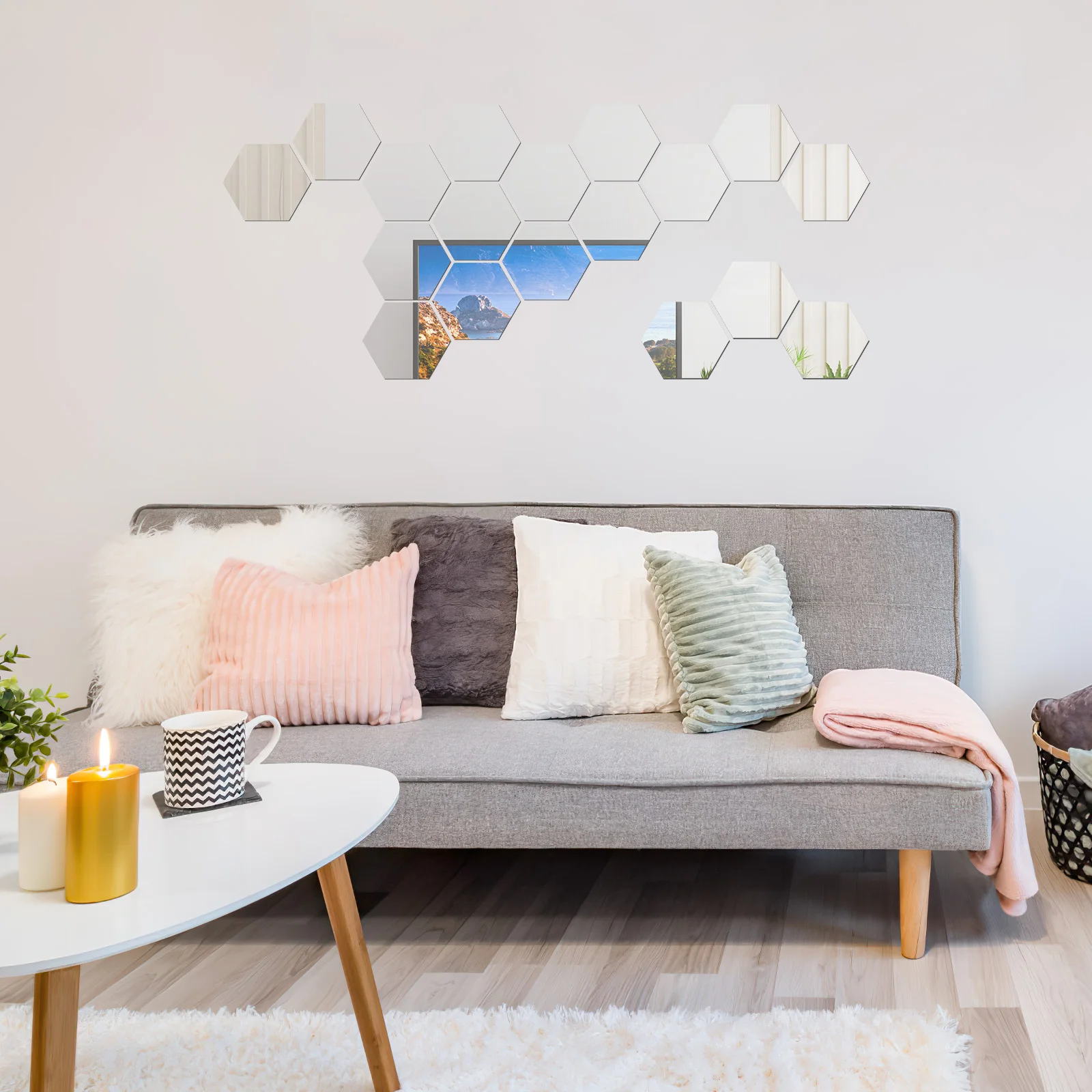 

36Pcs Hexagon Mirror Wall Decals Self Adhesive Modern Home Decor for Bedroom Living Room Glass Mirror Sticker Wall Decals