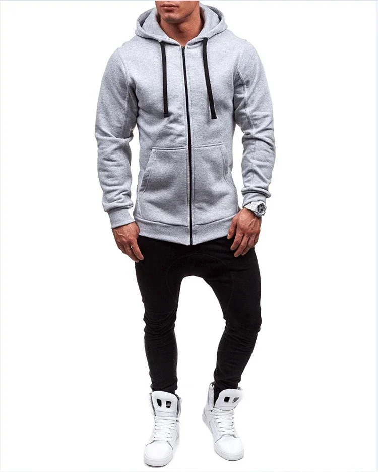 Lässiges Sweatshirt mit Reißverschluss und Kapuze, Herren-Sweatshirt, einfarbig, Strickjacke mit Kapuze, Jacken, Frühling und Herbst, männliche Tops – Detail 2