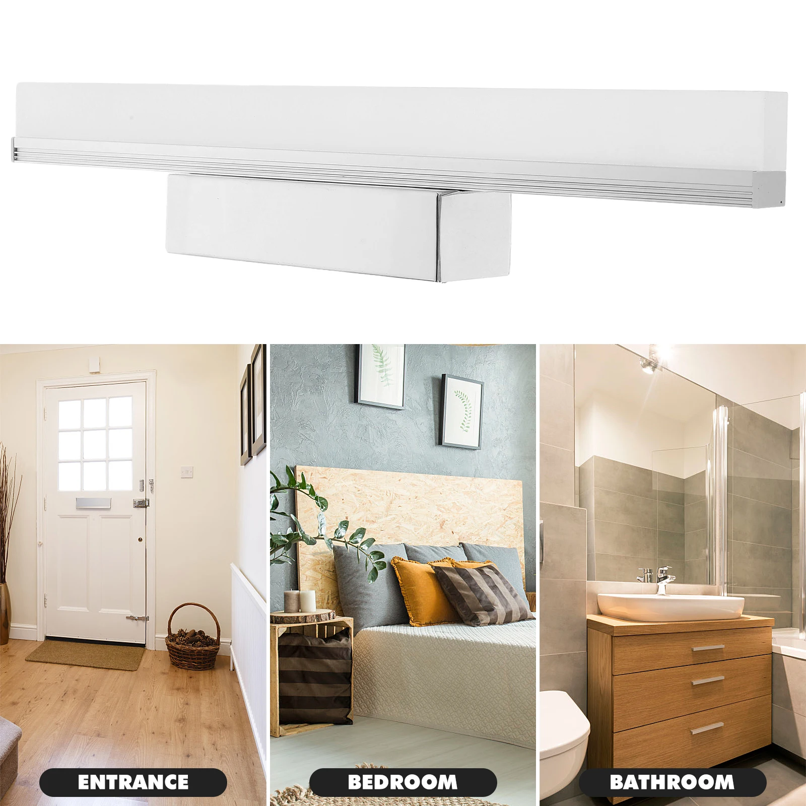 

Modern Bathroom Mirror Front LED Light Waterproof Anti-fog Vanity Light Lamp Wall Lamp with Stainless Steel Base (White)