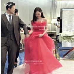 XPAY Korean Pink Long Wedding Dresses Tulle Pleated Strapless Corset Floor-Length Bridal Gowns Sexy Bride Dress With Train