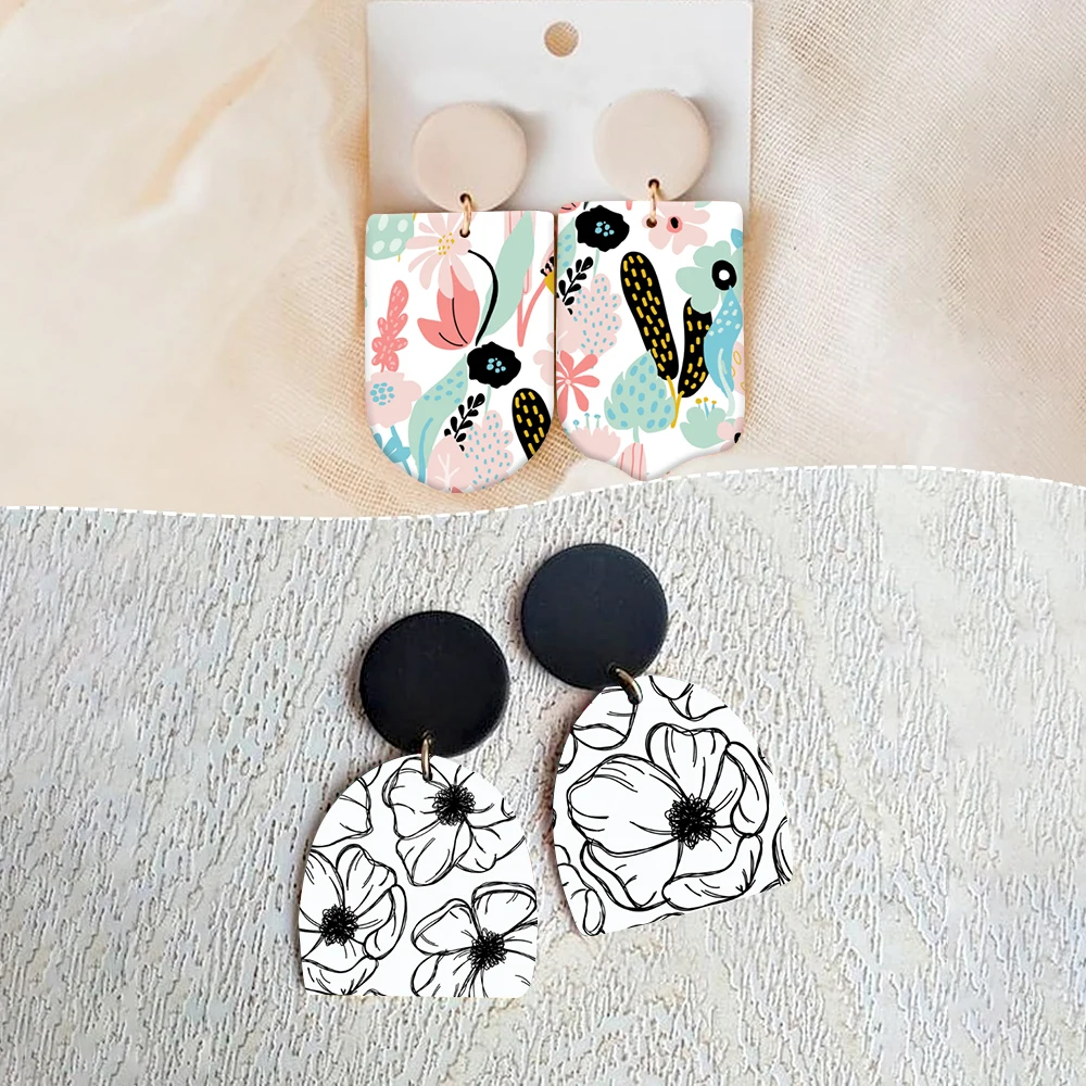 الصيف الملونة زهرة ورقة موضوع بوليمر كلاي نقل ورقة للذوبان في الماء المتاح ملصقات الطباعة ورقة الأقراط صنع #4