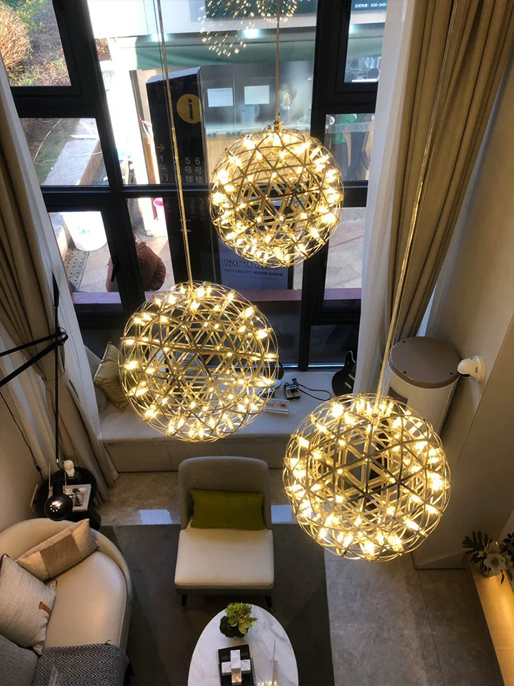 Industrial Spark Ball Pendant Light High End Designer Stainless Steel Dual Chip LED Loft Chandelier Required Cafe Bar Restaurant view 2