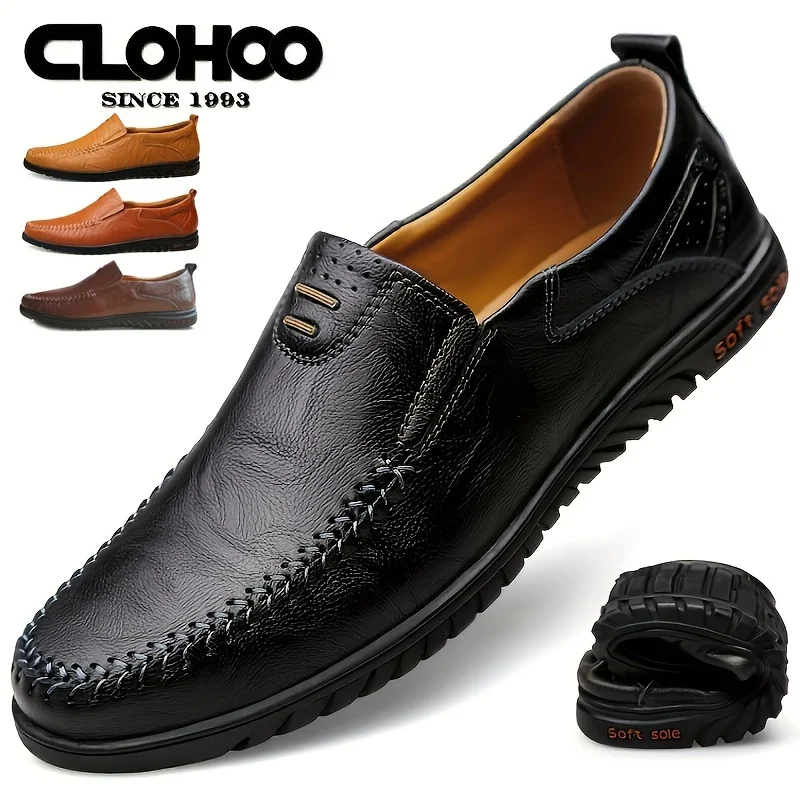 CLOHOO Classic Handmade Men\'s Leather Shoes Comfortable Soft-soled Casual Loafers Fashionable Business Style Formal Flats