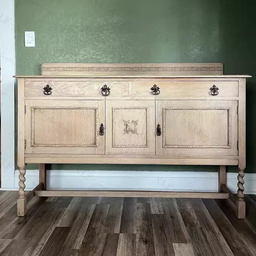 

ls 42 French solid wood dining side cabinet old retro carved living room decoration light luxury high wall integrated cabinet