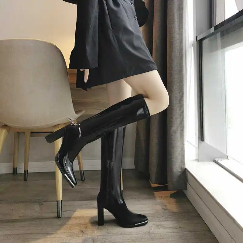 Shoes Boots Women New 2024 Ladies Sexy Leather Square Toe Sexy Boots Female Shoes Boots-Women Ladies Leather 2024 Square