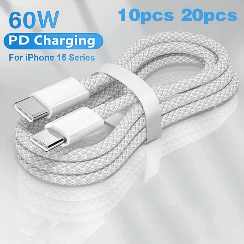 

10/20 шт. кабель USB-C на USB-C PD60W, цветной, для быстрой зарядки Apple iPhone 16, Huawei, Xiaomi, Samsung, плетеный, аксессуары