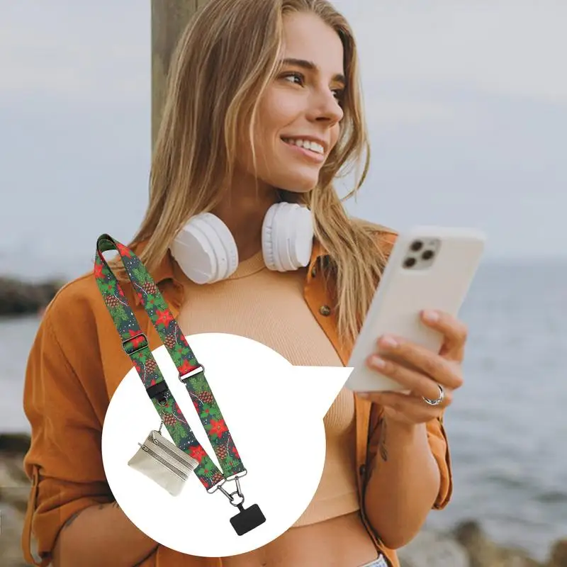Świąteczny pasek do telefonu Szeroki pasek na ramię z etui na zamek błyskawiczny Solidny zamiennik paska do telefonu z portfelem na koncerty zakupowe