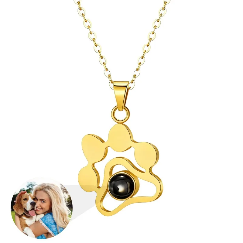 Custom Pet Paw Projection Necklace Cartoon Cat Dog Claw Stainless Steel Pendant Minimalist Memorial Gift Fashion Jewelry