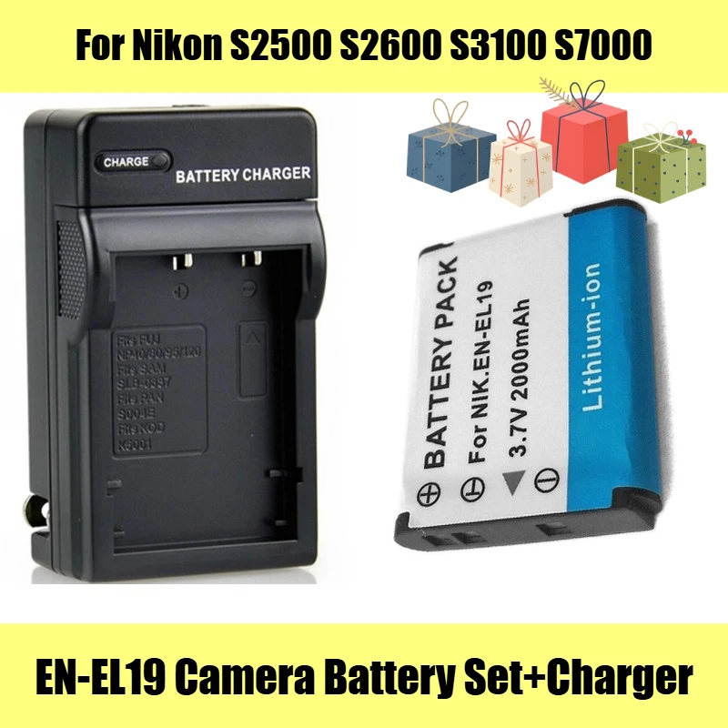 

EN-EL19 Camera Battery Set+Charger 3.7V 2000mAh for Nikon S2500 S2600 S3100 S7000