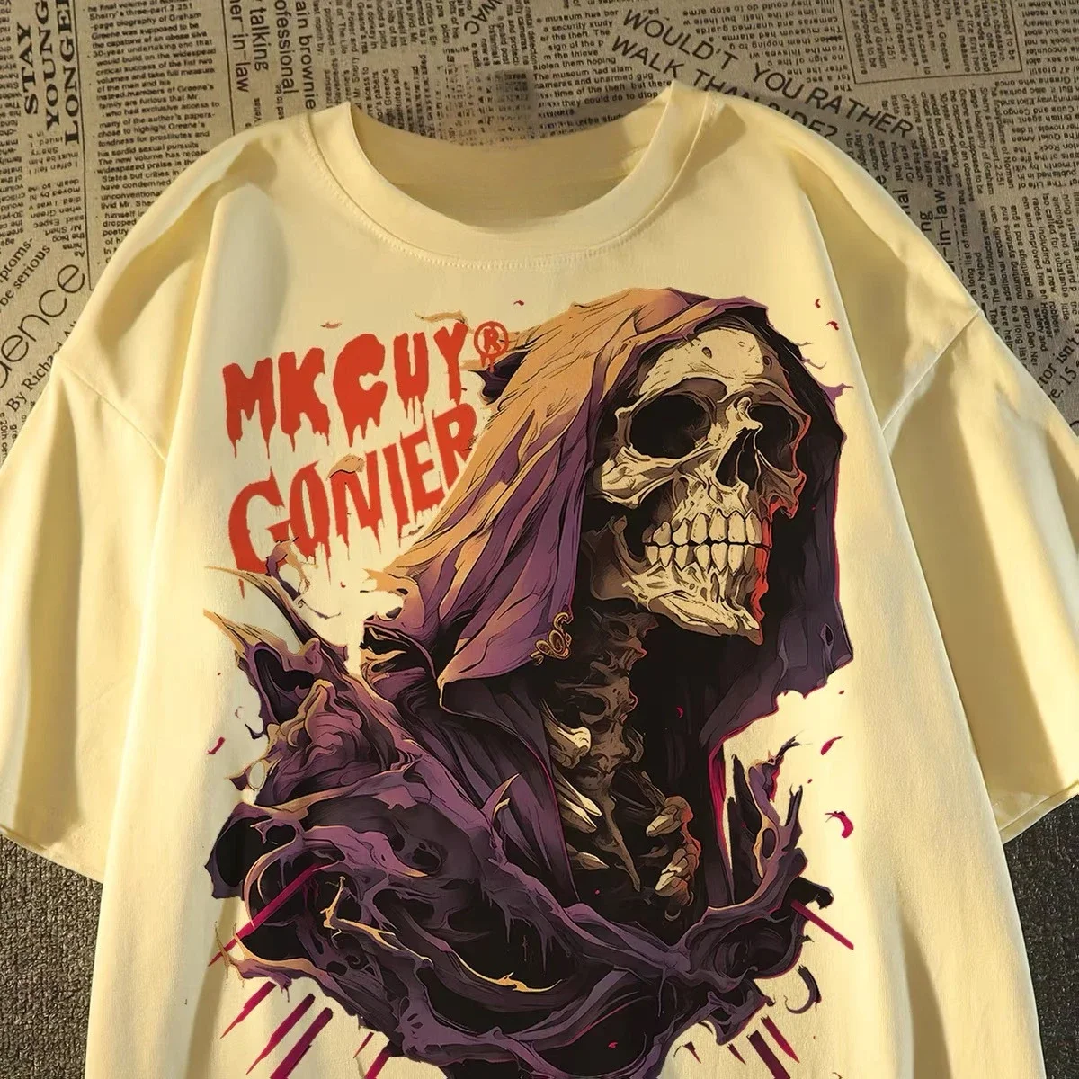 نمط جديد تنوعا الرجال والنساء نفس الأمريكية شارع العليا الجمجمة طباعة قصيرة الأكمام تي شيرت كبير الحجم ملابس للرجال