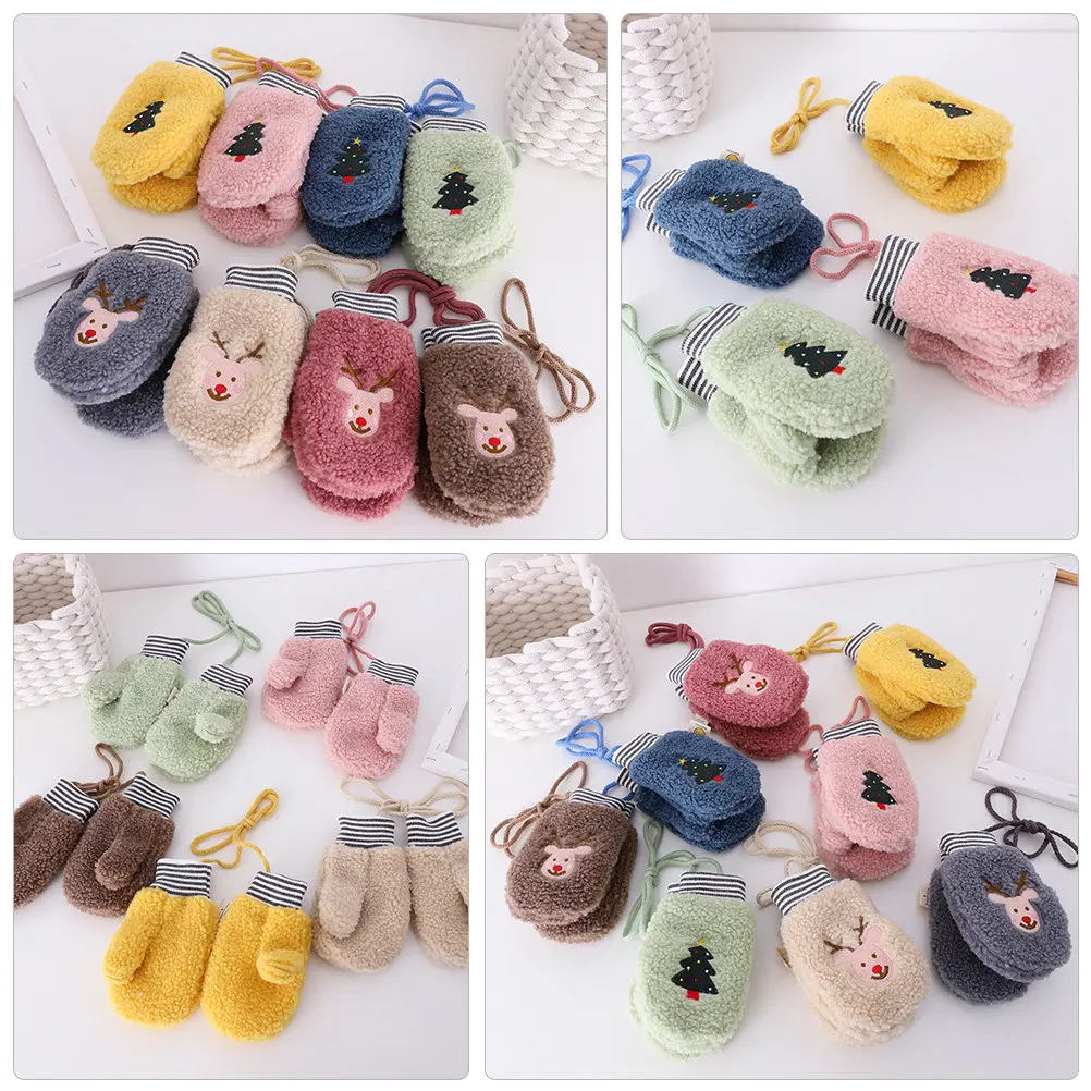 

1Pair Baby Neck Hanging Warm Gloves Winter Cartoon Full Finger Knitted Mittens Lovely Kids Windproof Mittens for Toddlers