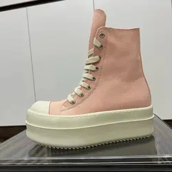 Ricks Men Shoe Ankle Boot Women Sneaker Owens High Top Casual Shoes Zip Lace Up 6cm Thick Sole Shoe Pink Canvas Sneakers Boots