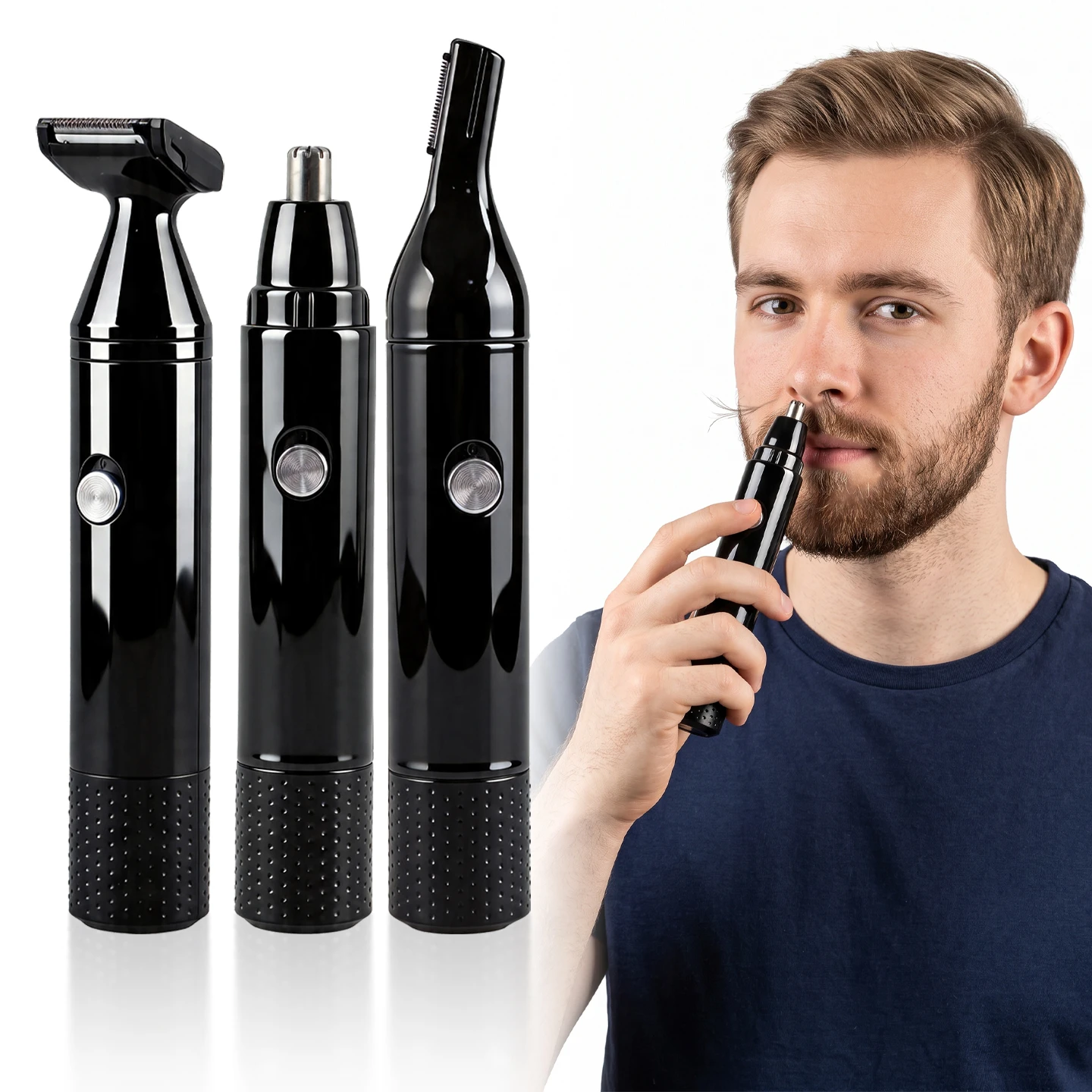 AUTHONE Portable 3‑in‑1 Nose Hair Trimmer Safe Sharp Blade Head Electric Shaver for Men Daily Facial Hair Grooming Care