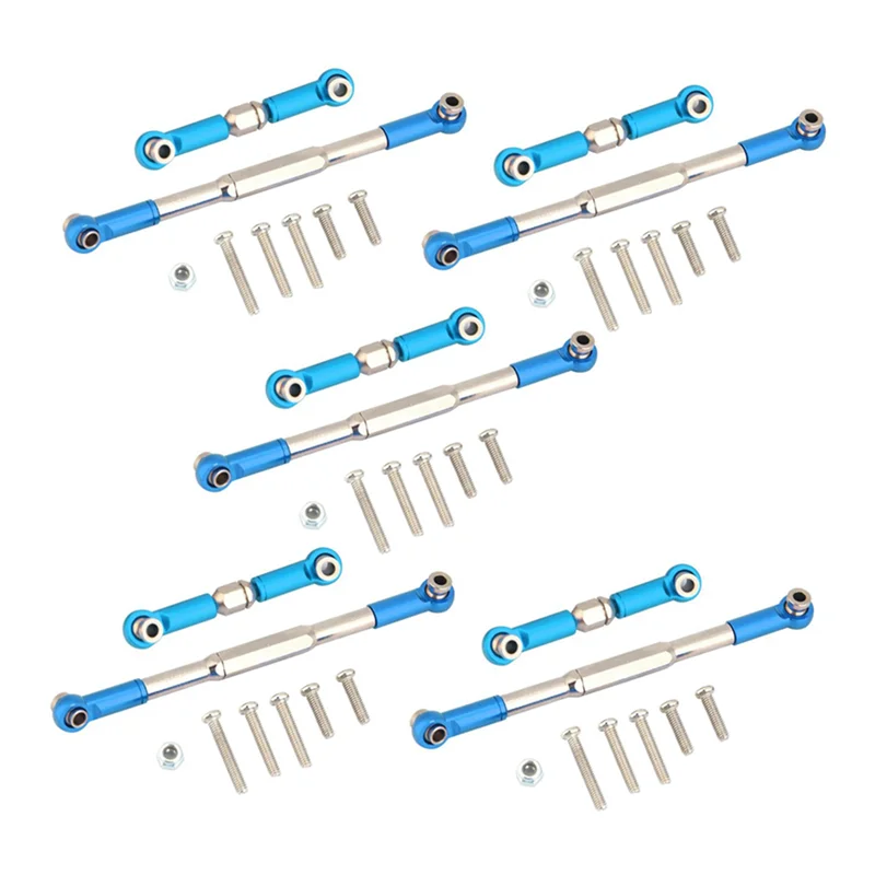 ABUM-10X RC Steering Rod CNC Machining Aluminum Alloy Steering Linkage Rod Set For WPL 1608T,Blue