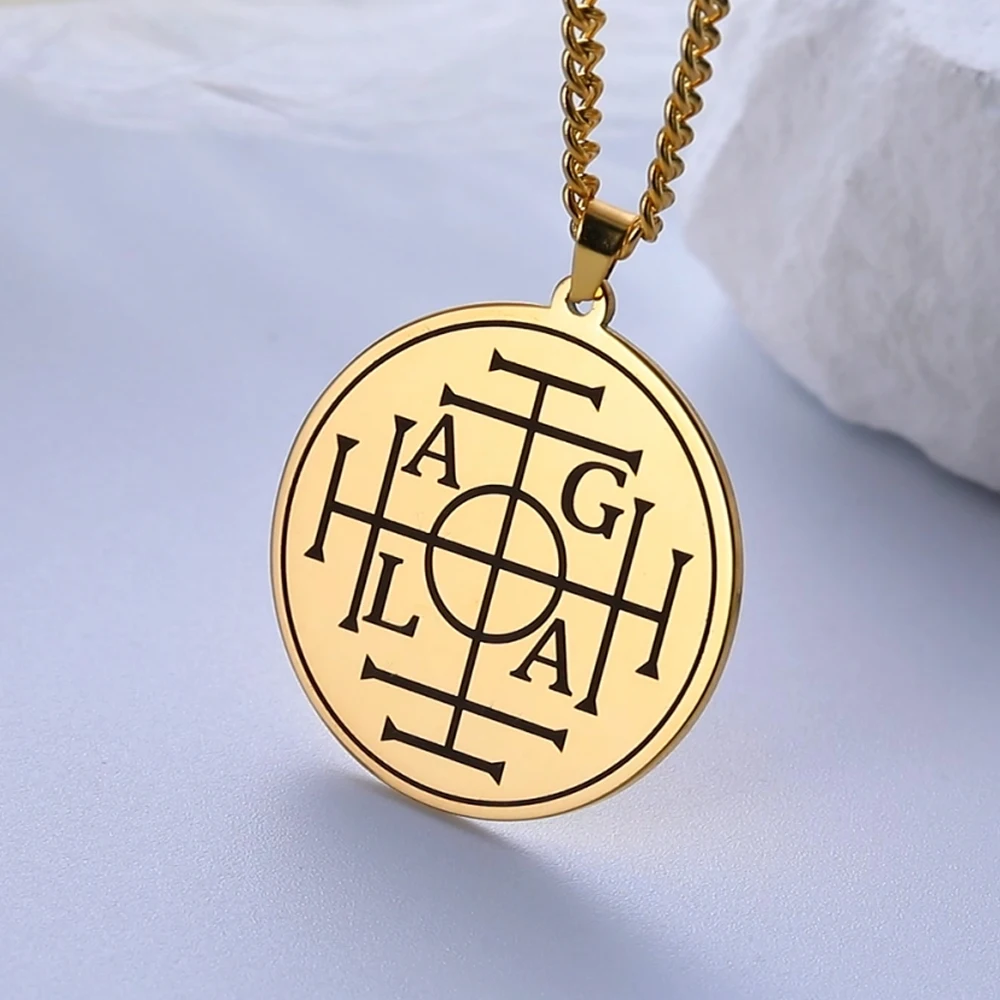 Dawapara Wheel of Fortune Protection Seal AGLA Solomon Kabbalah Amulet Pendant Men Necklace