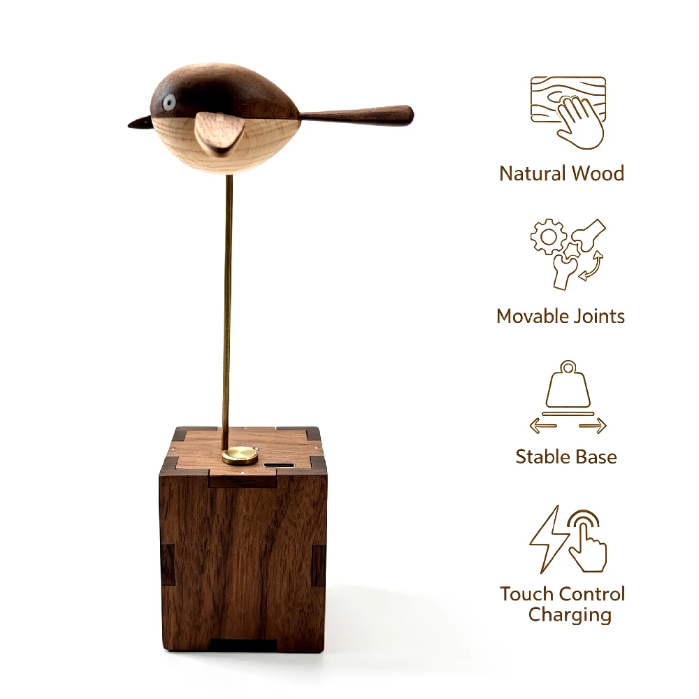 1PCS Handcrafted Wooden Bionic Long-Tailed Tit Bird Automaton Kinetic Art Model | Lifelike Motion Designed