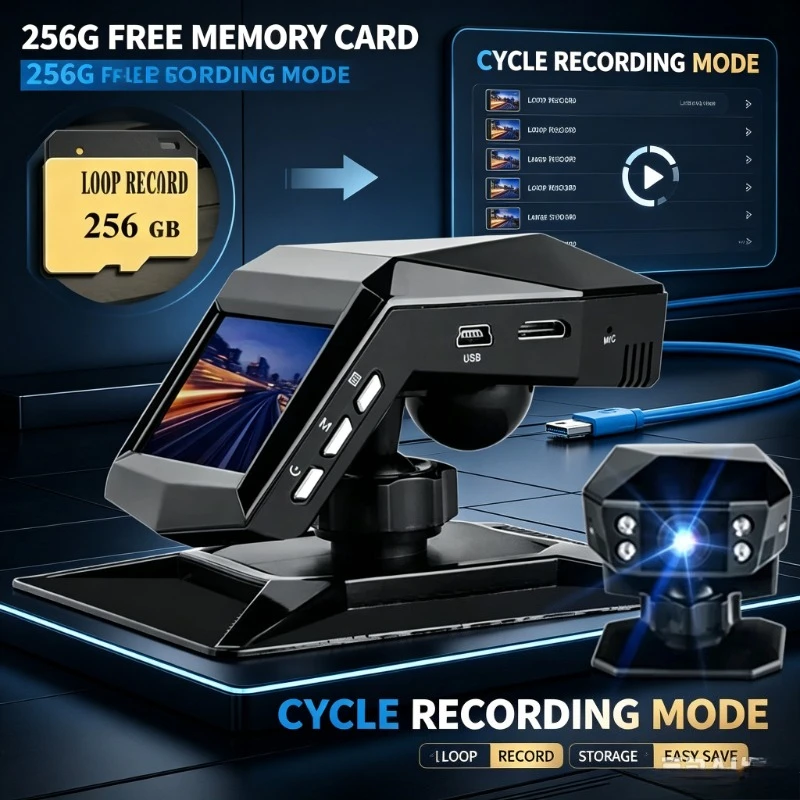 Loop Record Car Dashcam 1080P HD Vehicle Camera 170 Angle Night Guard Driving Video Capture
