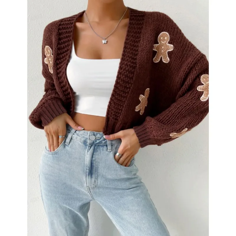 

Cute Gingerbread Knitted Sweater Coat Women's Fashion Autumn New Casual Long Sleeve Cardigan Jumper Sweet Cardigan Sweaters Y2K