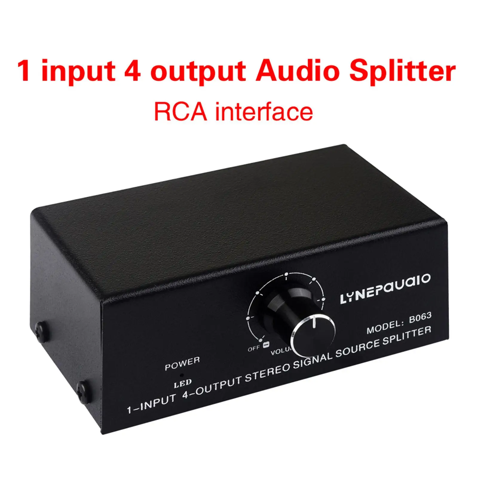 4-Way RCA Stereo Audio Switch with Volume Controller Splitter Box Selector for