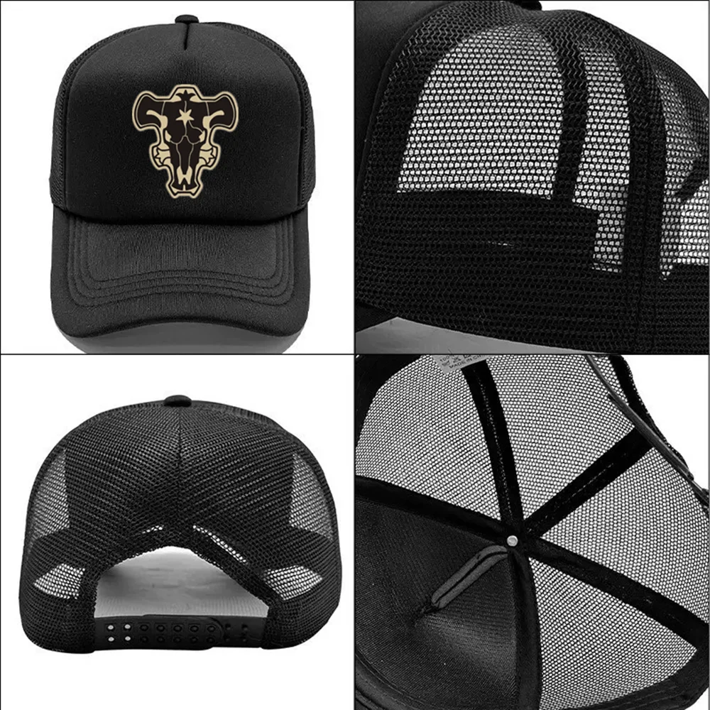 Berretto da baseball anime Trifoglio nero Logo dell'imperatore Asta Cappello da cavaliere magico Cosplay Cappelli in rete stampati Regalo con emblema regolabile unisex