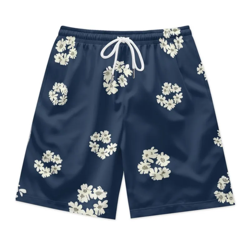 Little Flowers Print Men's Drawstring Waist Shorts Quick Dry Breathable Polyester Sport Shorts Streetwear Shorts