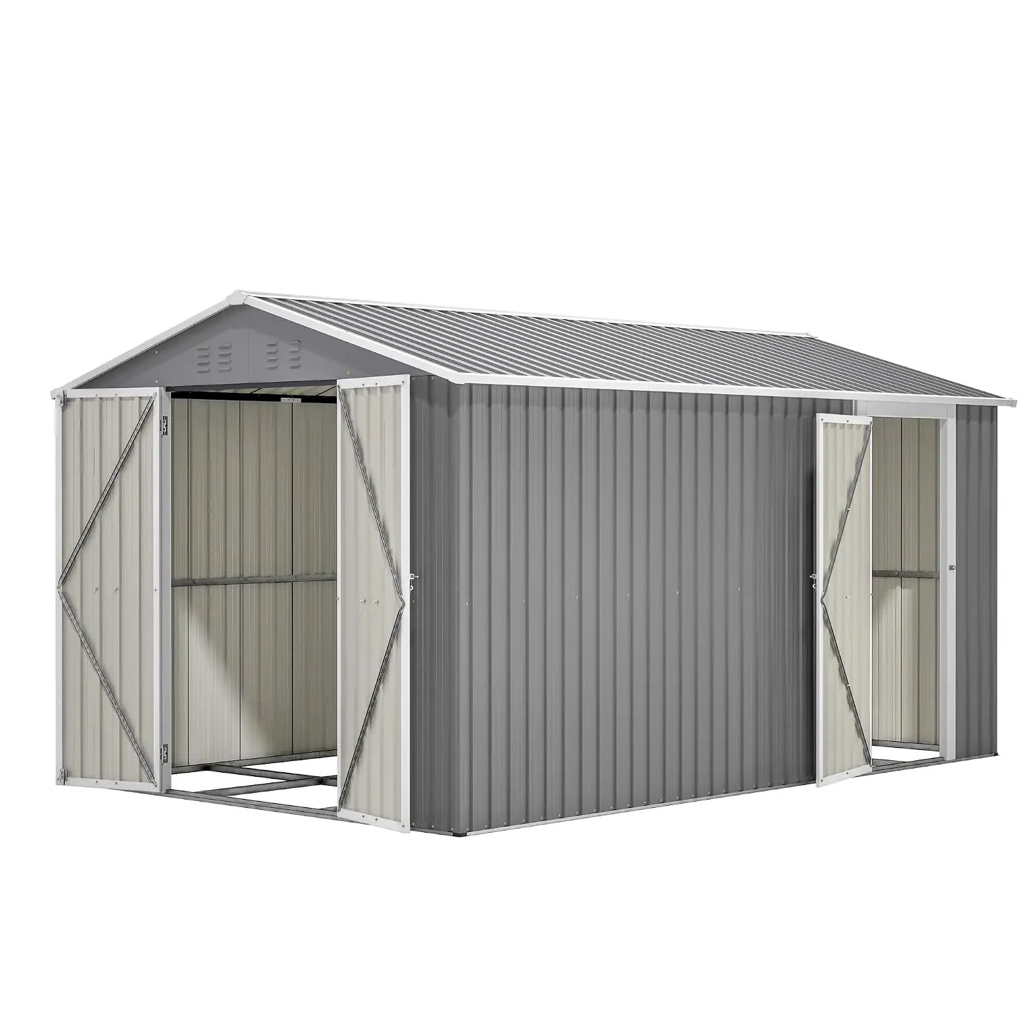 8x12 FT Metal Outdoor Storage Shed with Floor & 2 Windows, Lockable Door Garden Tool Shed for Backyard, Customized