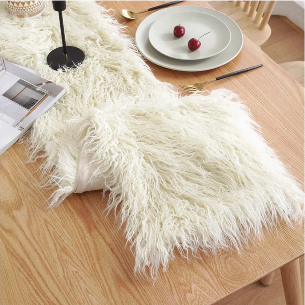 Beige long haired table flag home model room decoration table flag tea table shoe cabinet flag bed flag bed tail towel