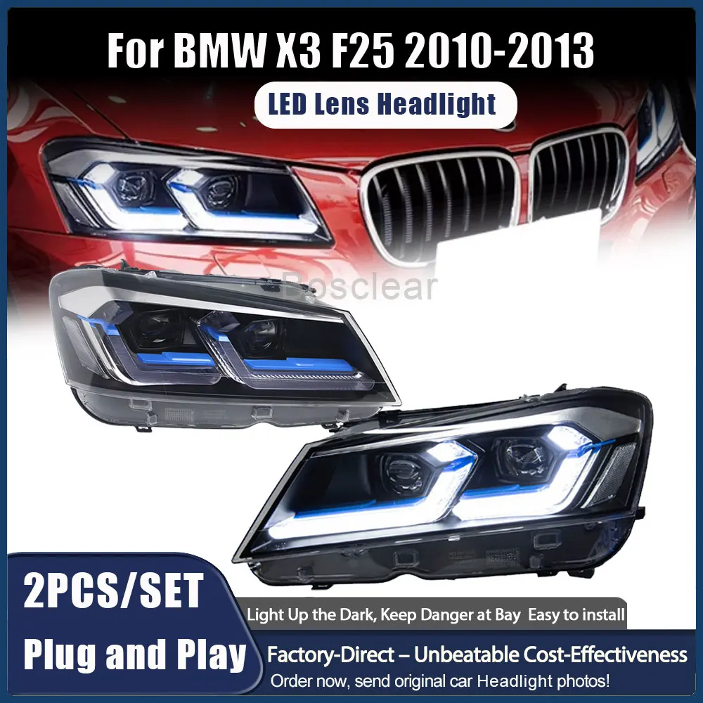 

Автомобильные фары для BMW X3 F25, светодиодные фары, линзы проектора 2010-2013, передние фары переднего сигнала DRL, автомобильные аксессуары, светодиодные