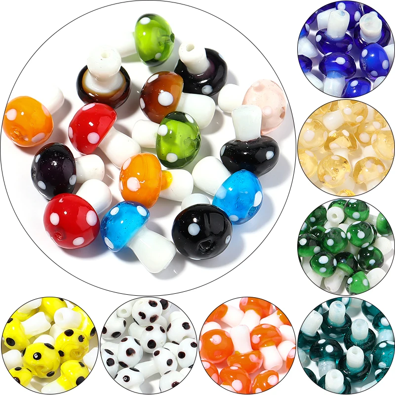 10 unids/lote de cuentas de cristal con forma de seta para manualidades DIY, fabricación de joyas, cuentas liuli para pulsera, fabricación de collares