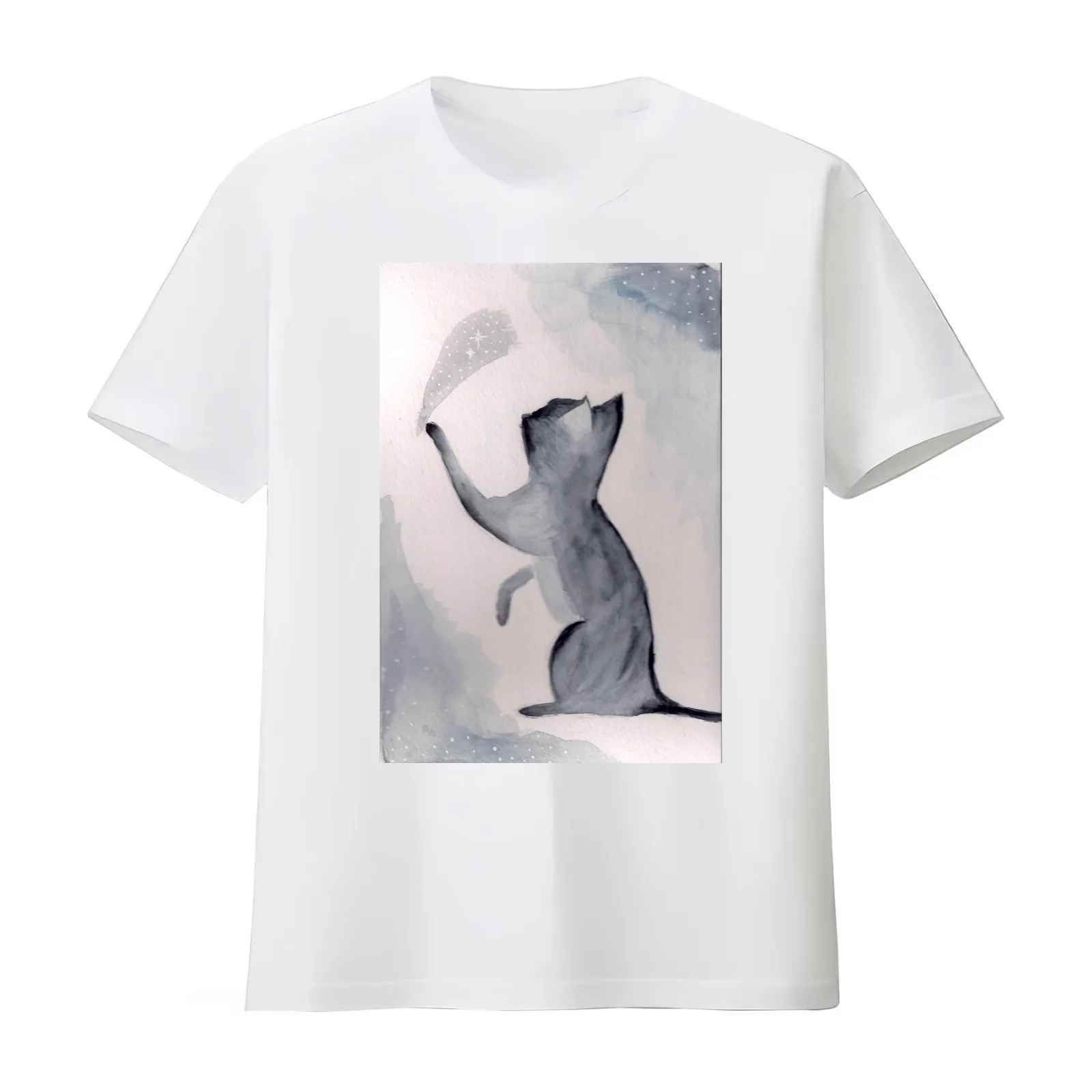 Constellation Cat T-Shirt Summer Casual Cotton Tee Oversized Streetwear Tops Vintage Graphic Print Loose Fit Short Sleeve