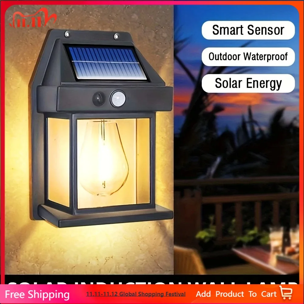 

Outdoor Solar Tungsten Wall Light with Motion Sensor IP65 Waterproof LED Safety Light for Patio Outdoor Deck Porch Barn Garage