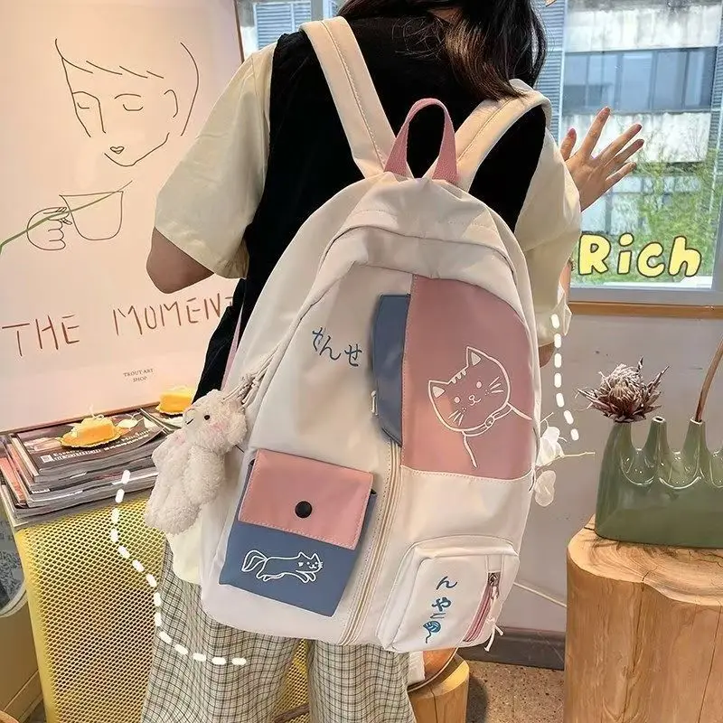 Multi-pockets women's school backpacks korean fashion ulzzang JK school bags lovely cat travel protability satchels preppy style