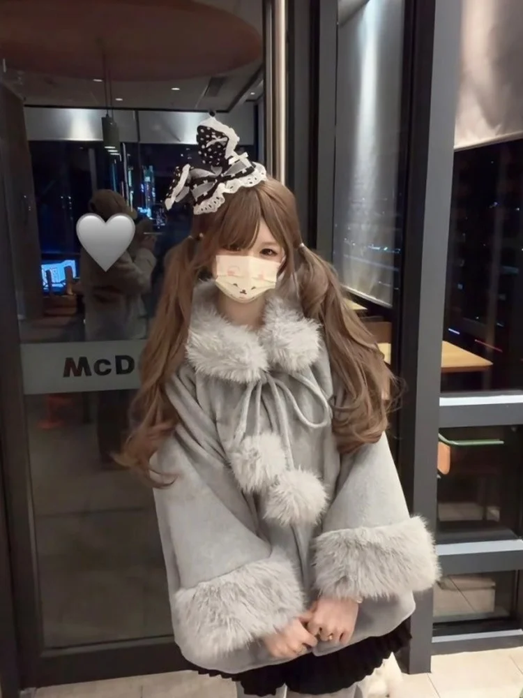 

Korean Sle Thiened Warm Woolen Coat Women's Winter Loose Fit Cute Plu Collar ort Outerwear ey Youth Faion