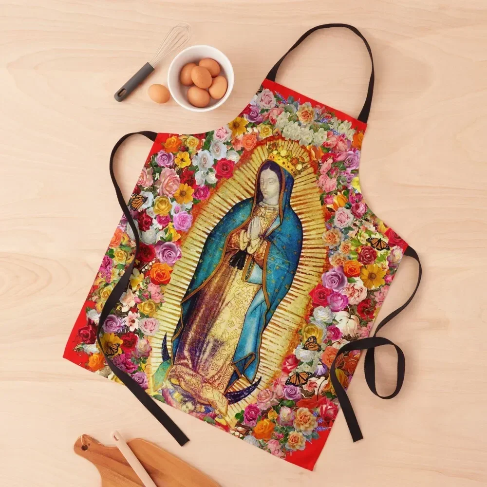 

Our Lady of Guadalupe Mexican Virgin Mary Saint Mexico Catholic Mask Apron Barista chef for man Beauty with personal logo Apron