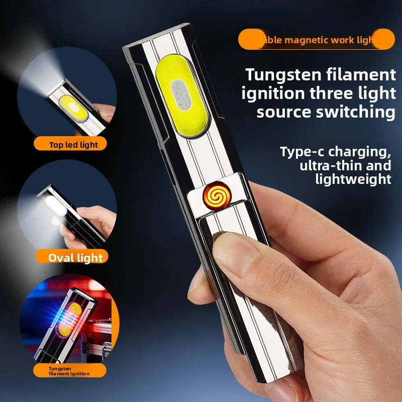 

Mini Windproof Lighter with Built-in Flashlight, Rechargeable Lighter, Portable Student Dormitory Outdoor Work Light