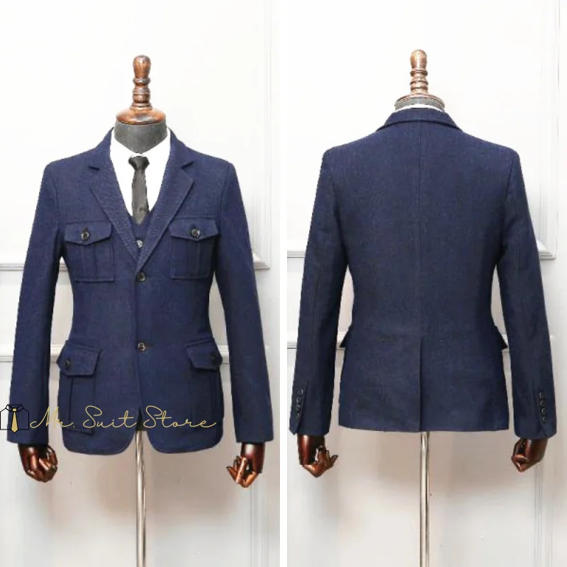 بدلة رجالية سفاري سترة البدلة 3 قطعة مجموعة واحدة الصدر متعرجة الأعمال عادية سليم صالح دعوى الزفاف بريطانيا نمط جديد