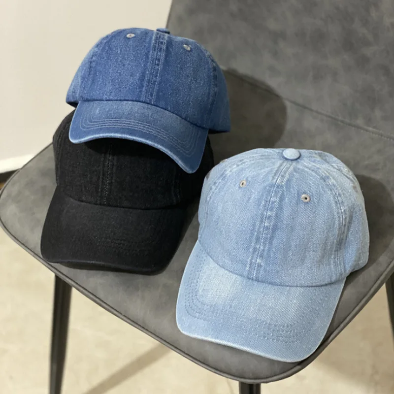 Solid Color Denim Baseball Cap Girls Boys Snapback Sun Hat  display picture 1