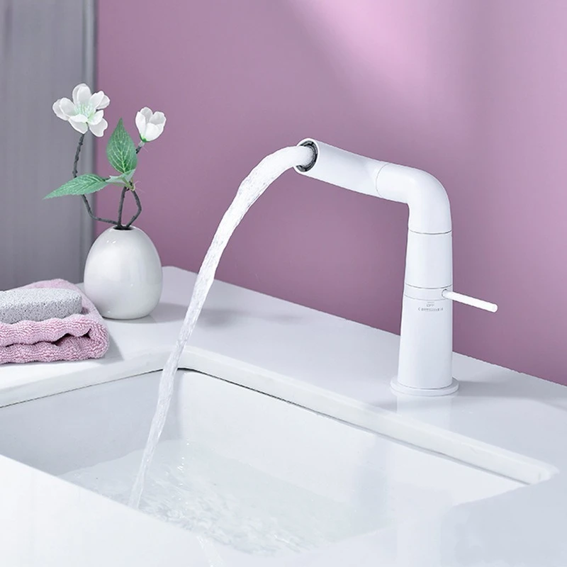

White robotic arm universal faucet All copper retractable folding basin faucet Vientiane new hot and cold washbasin