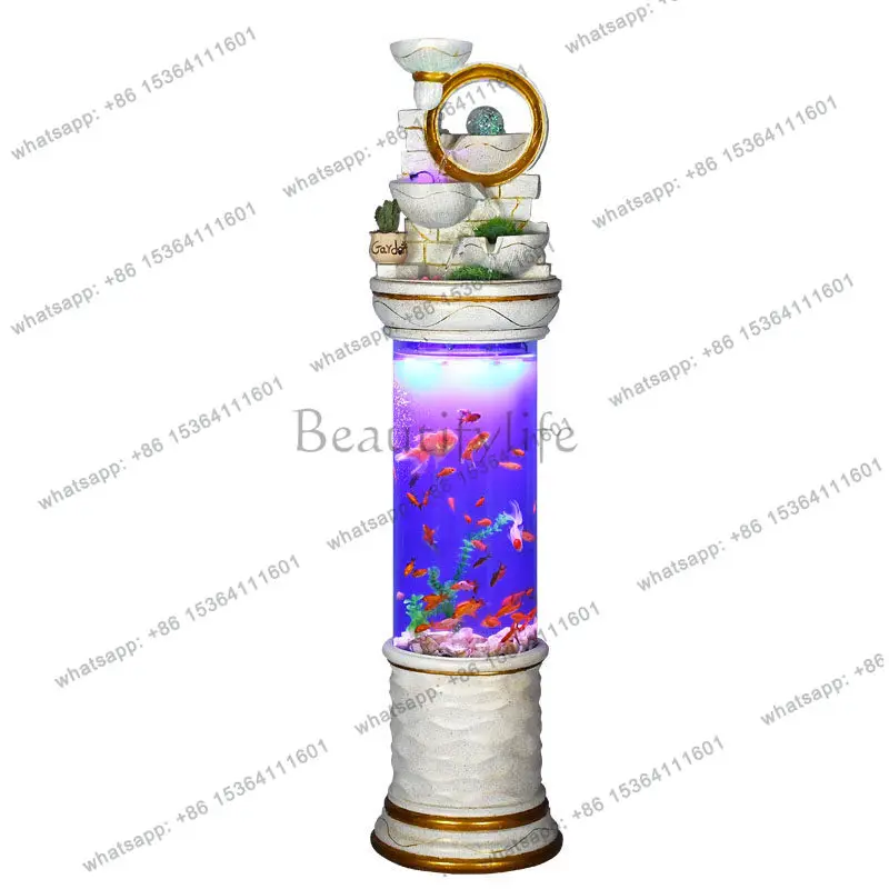 cylindrical ornamental goldfish tank water-free living room floor-to-ceiling running water ornament light luxury decoration