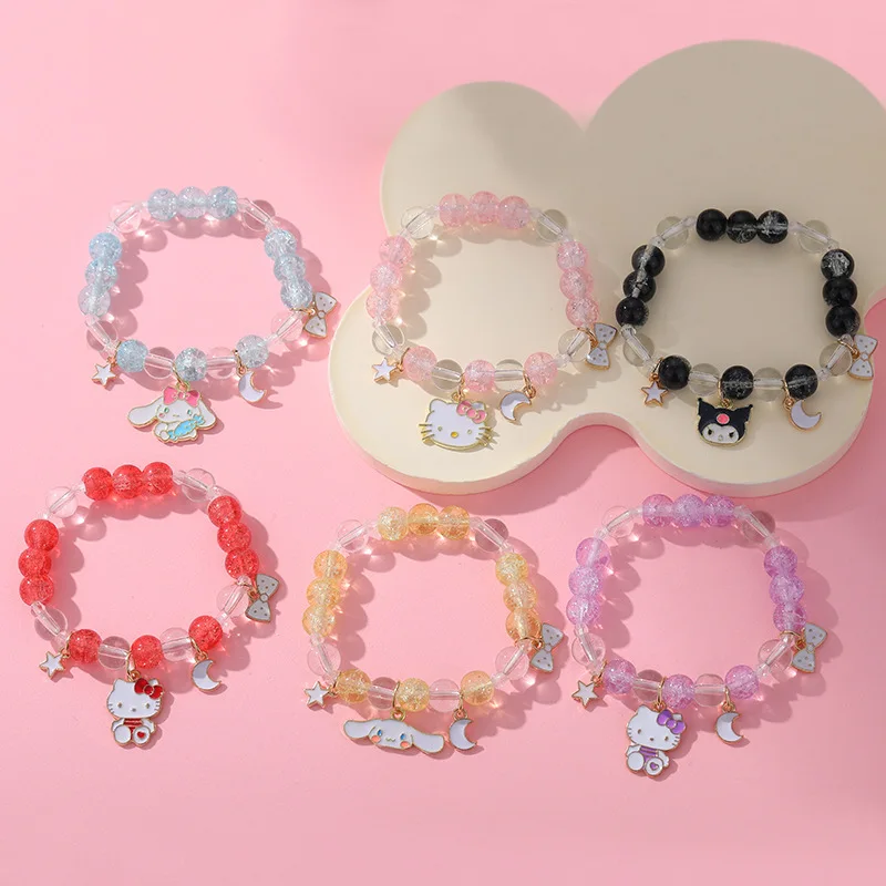 

1PC Anime Sanrio Disney Bracelet Cinnamoroll Crystal Beads Bracelet Kawaii Kuromi My Melody Pendant Accessories Jewelry Gift