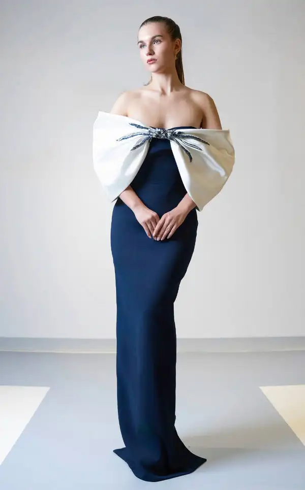 

Customized Fashion Jersey Bow Beading Straight Off-the-shoulder Long Dresses Bespoke Occasion Dresses Exquisite Sizes Available