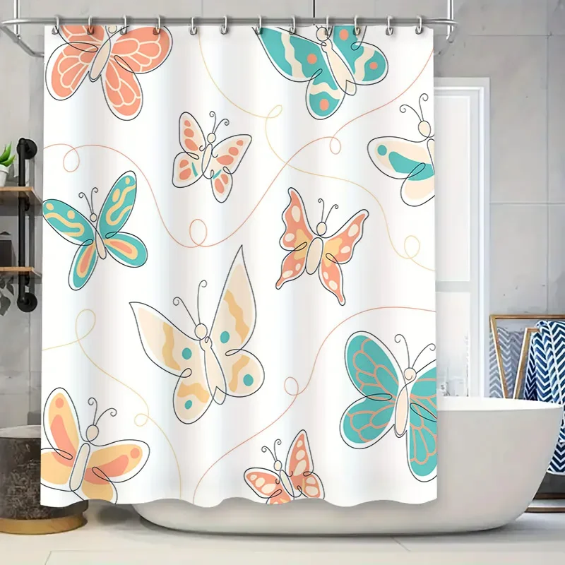 

Декоративная занавеска для душа с бабочками и цветами, водонепроницаемая ткань для украшения ванной комнаты