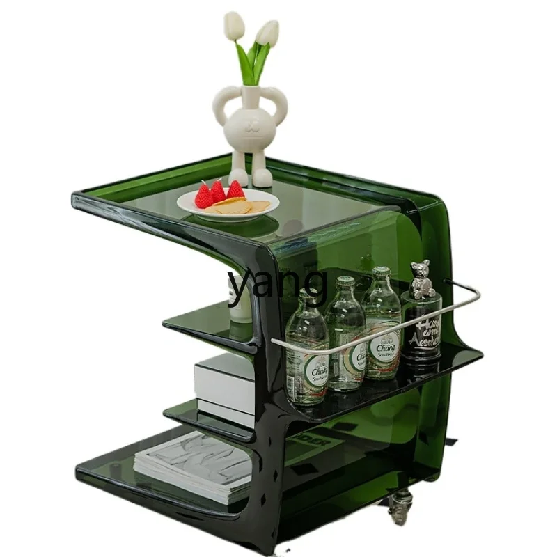 LMM Sofa Side Table Removable Acrylic Wheeled Car Small Coffee Table
