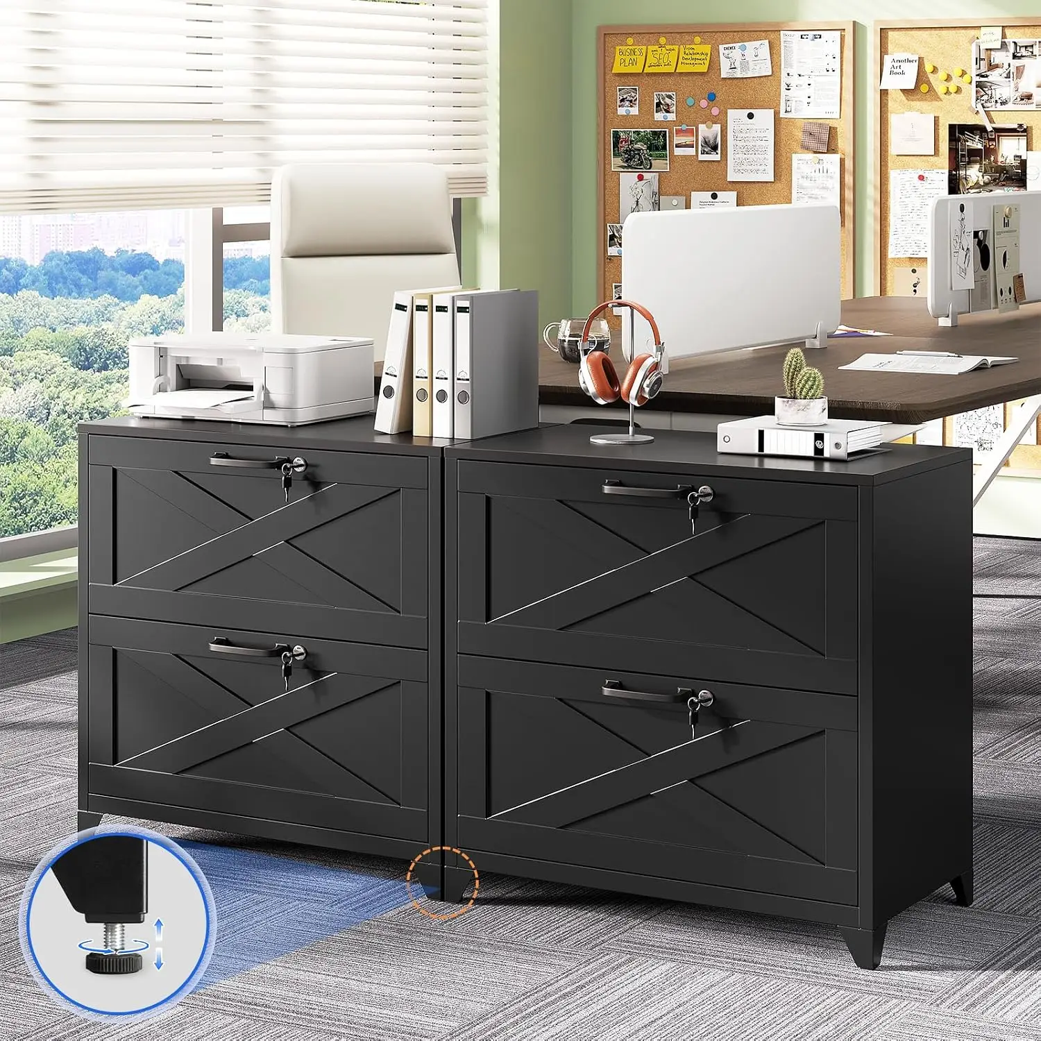 Metal File Cabinet 2 Drawer with Lock, Lateral Filing Storage for Home Office, Letter Legal A4 Size, 16
