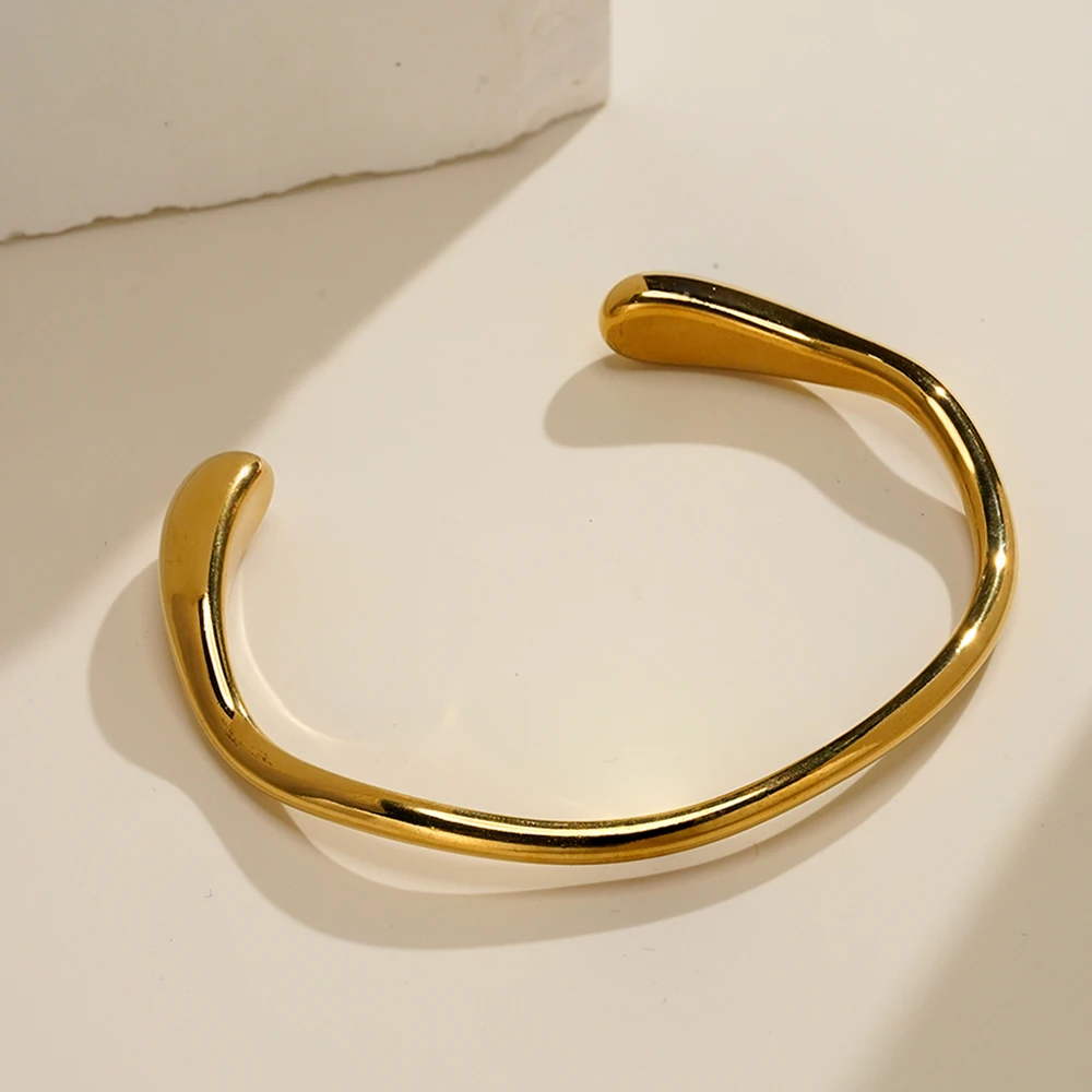 ENFASHION Pulseras Rain Drop C Shape Open Cuff Bracelet For Women's Stainless steel 18K Plated Gold Fashion Jewelry B252579